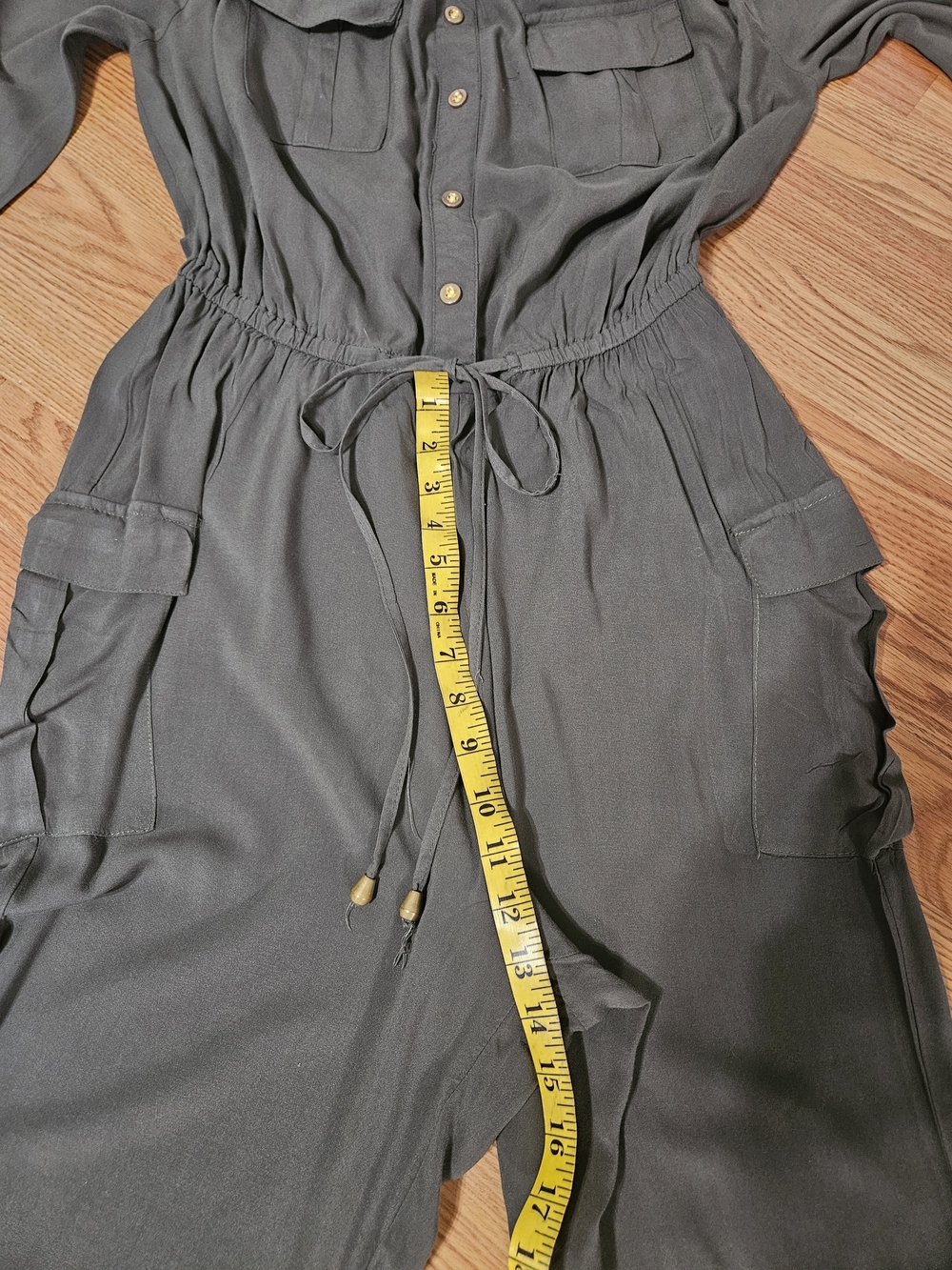 New York & Company Olive Utility Off-Shoulder Jumpsuit - Picture 7 of 8